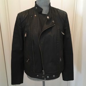 LAUREN Ralph Lauren Cloth/Faux Leather Moto Jacket